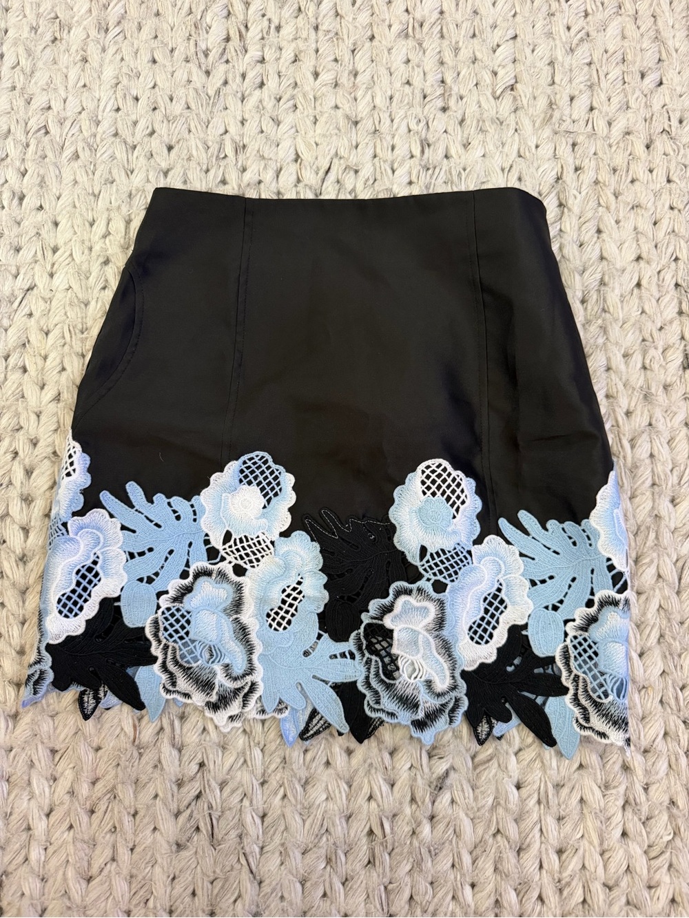 3.1 Phillip Lim Black Mini Skirt with Floral Appliqué